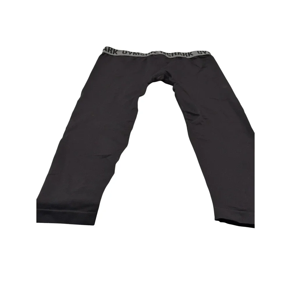 Gymshark Womens Black Training Leggings B1A2T Size Large Logo Waistband Active
